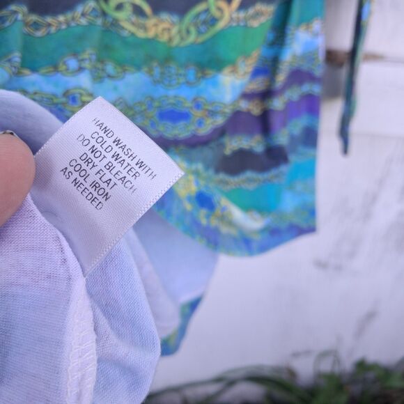 Cache Y2K XS Blue Chain Pattern Cold Shoulder Fairy Grunge Shirt Tunic Top Vtg - Picture 9 of 9